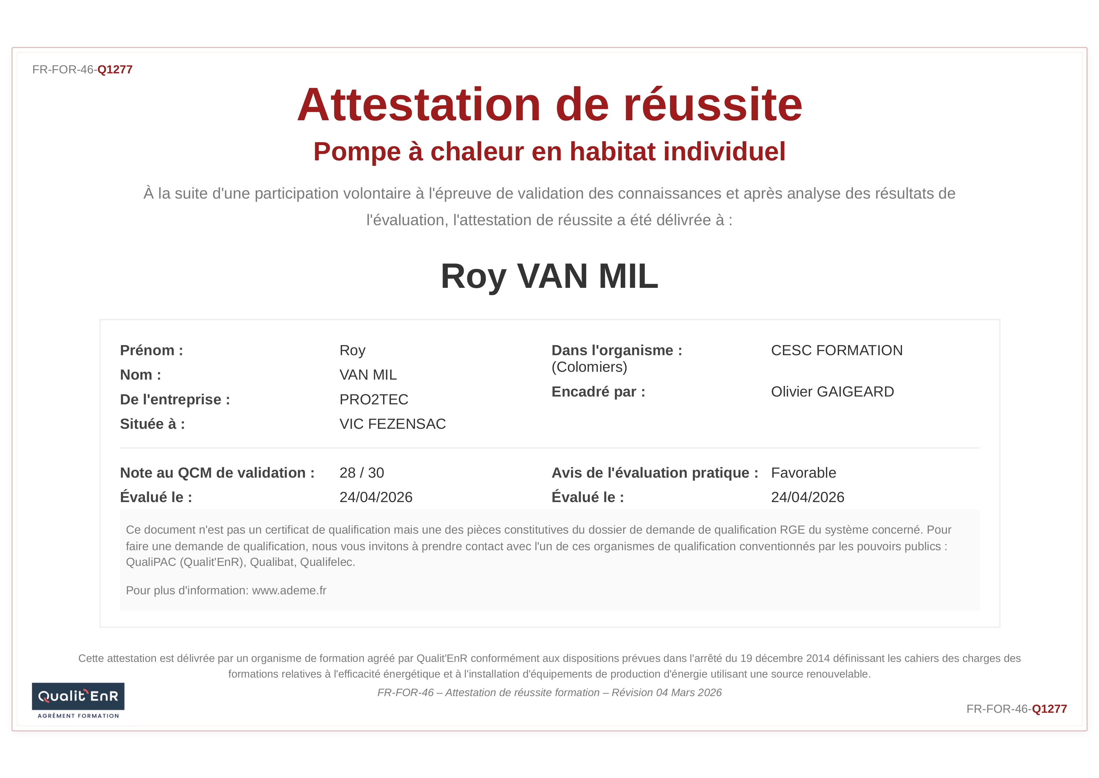 Attestation QualiPAC